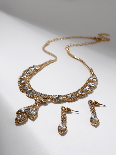 Набор 2 предмета: серьги, колье «Листопад» ромб, цвет белый в золоте, 45 см