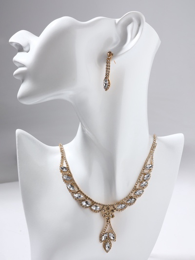 Набор 2 предмета: серьги, колье «Листопад» ромб, цвет белый в золоте, 45 см