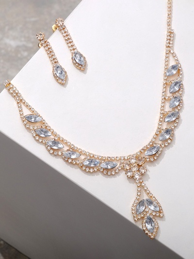 Набор 2 предмета: серьги, колье «Листопад» ромб, цвет белый в золоте, 45 см