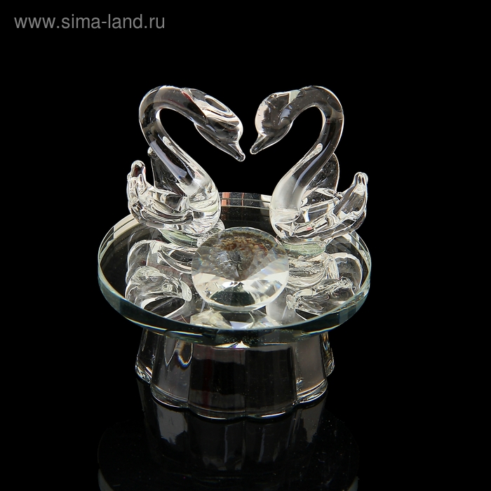 Сувенир стекло "2 лебедя на зеркале с кристалом" со светом 5,5х5,5х6,5 см - Фото 1