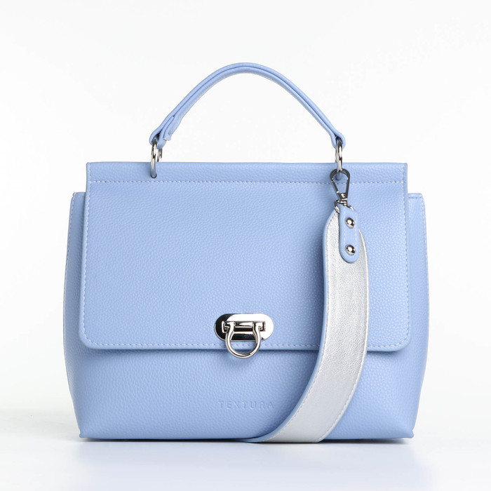 Сумка женская на клапане TEXTURA, средний размер, голубая - Фото 1