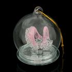 Сувенир стекло "Коляска розовая в шаре" со светом, 6х6х7,2 см - Фото 1