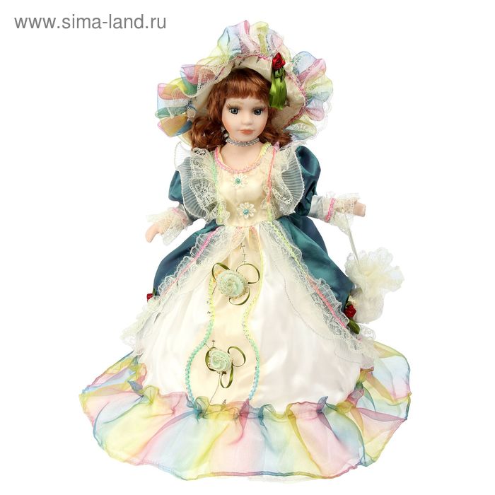 Кукла-зонтик коллекционная "Виктория в бело-синем платье" крутящаяся, музыкальная, 45 см - Фото 1