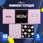 Комплект тетрадей из 5 штук, 48 листов в клетку Calligrata Meow, обложка мелованный картон, блок офсет - Фото 1