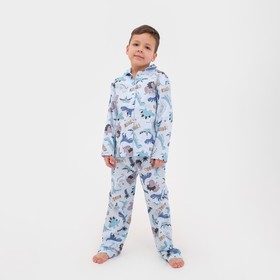 Пижама детская из фланели (рубашка, брюки) KAFTAN "Дино", размер 122-128, голубой