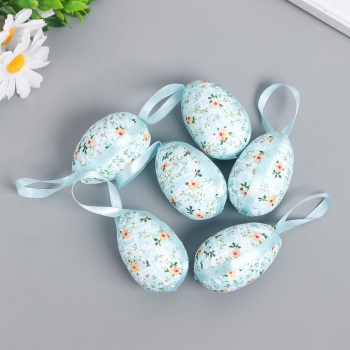 Декор пасхальный подвеска "Яйцо с цветами и узорами" набор 6 шт МИКС 6х4 см - фото 1910297770