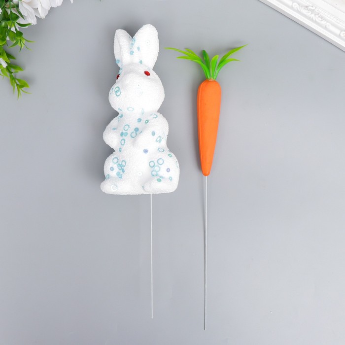 Декор на палочке "Кролик в посыпке с кружочками и морковка" набор 2 шт 15 см - Фото 1