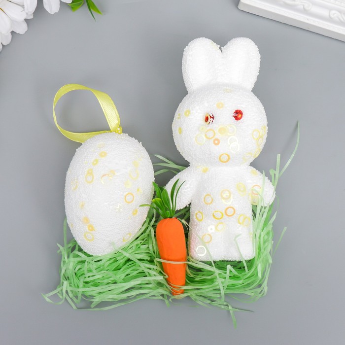 Декор "Зайчик с яйцом и морковкой в посыпке" набор  12 см - Фото 1
