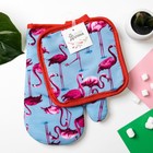 Кухонный набор (2 предмета) Доляна «Фламинго», цвет голубой, прихватка 16х16 см, рукавица 26х16 см, 100% п/э 7620645