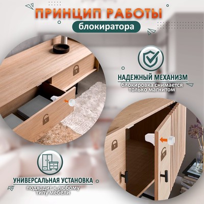 Блокиратор детский магнитный LOCKLAND с фиксатором, 4 замка-блокиратора в комплекте