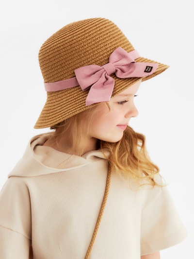 Шляпа для девочки MINAKU, коричневая, размер 54