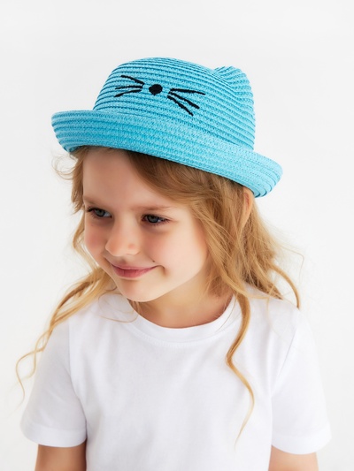 Шляпа для девочки MINAKU «Кошечка», размер 50, голубая