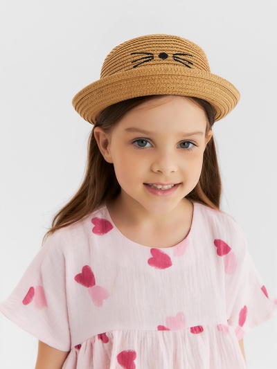 Шляпа для девочки MINAKU «Кошечка», размер 52, коричневая