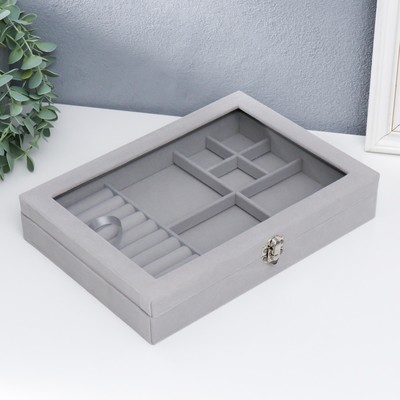 Шкатулка для украшений (колец, браслетов и серёг) «Серый туман», бархат, 5×20×28 см