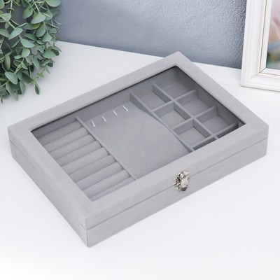 Шкатулка для украшений (колец, колье и серёг) «Серый туман», бархат, 5×20×28 см