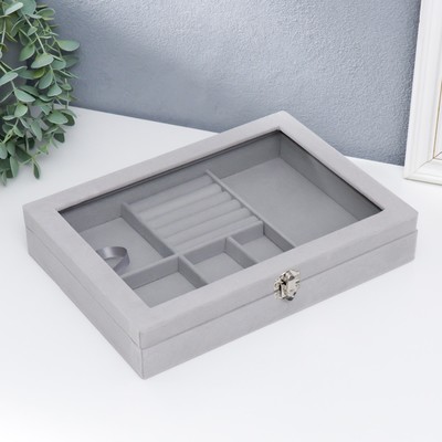 Шкатулка для украшений «Серый туман», бархат, светлый, с замком, 45×20×28 см