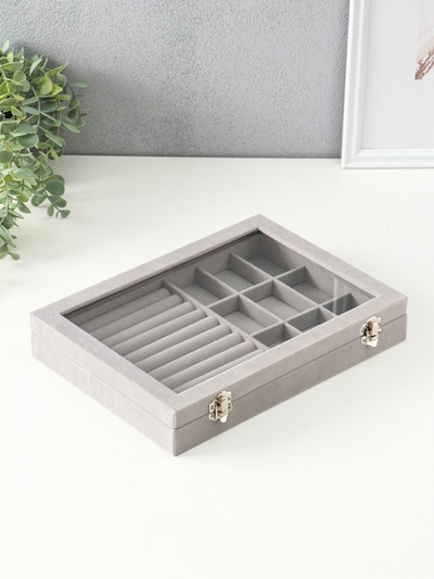 Шкатулка для украшений «Серый туман», бархат, с замком, 5×20×28 см