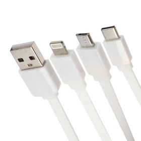 Кабель-рулетка 3 в 1 LuazON, micro-USB/Type-C/Lightning - USB, 2 А, только зарядка,1 м,белый 7348411