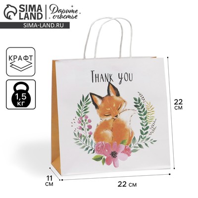 Пакет подарочный, упаковка, «Благодарю», 22×22×11 см