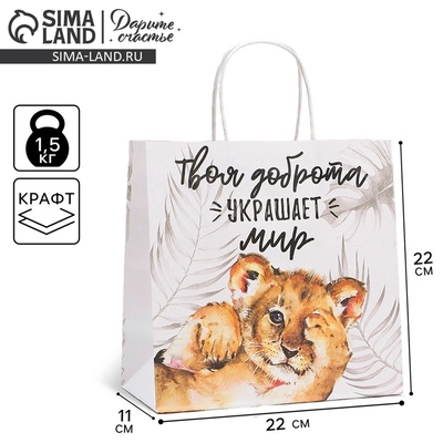 Пакет подарочный, упаковка, «Доброта», 22×22×11 см