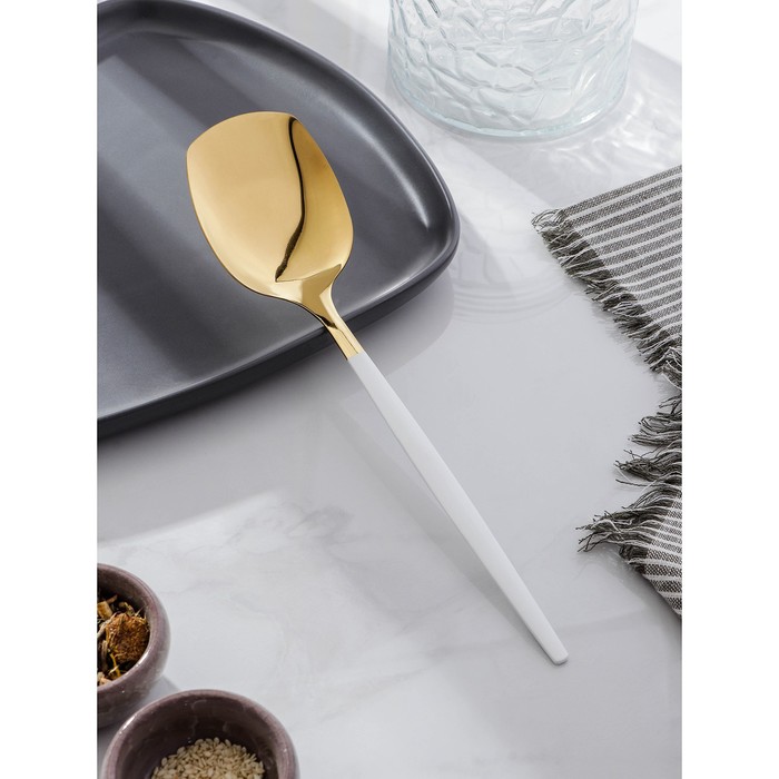 Лопатка из нержавеющей стали Magistro «Грэйс», h=26 см, цвет ручки белый, цвет головы золотой - Фото 1