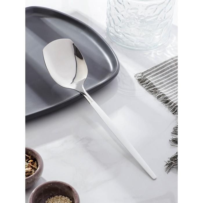 Лопатка из нержавеющей стали Magistro «Грэйс», длина 26 см, цвет ручки белый, цвет головы серебряный - Фото 1