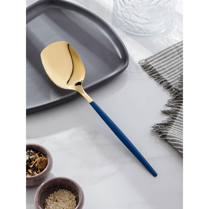 Лопатка из нержавеющей стали Magistro «Грэйс», длина 26 см, цвет ручки голубой, цвет головы золотой - Фото 1