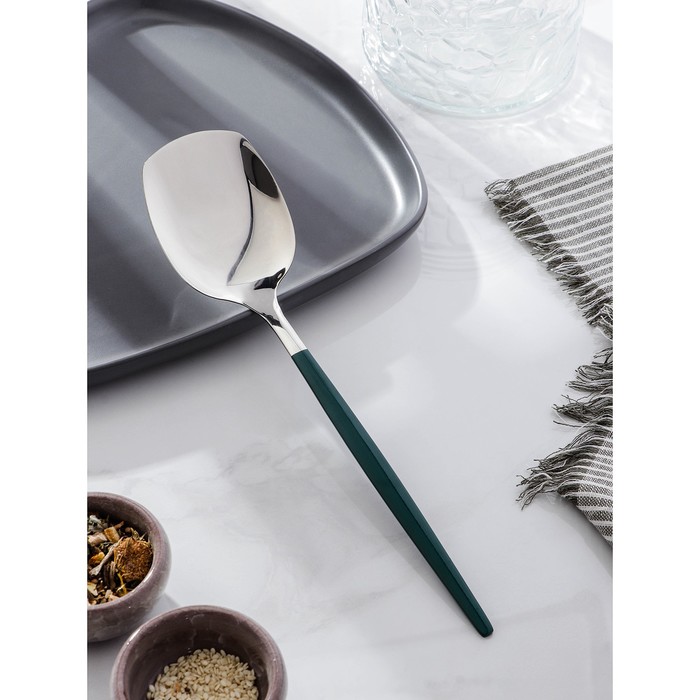 Лопатка из нержавеющей стали Magistro «Грэйс», длина 26 см, цвет ручки зелёный, цвет головы серебряный - Фото 1