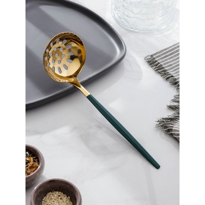 Шумовка из нержавеющей стали Magistro «Грэйс», h=24.5 см, цвет ручки зелёный, цвет головы золотой