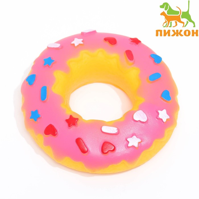Игрушка пищащая "Пончик" для собак, 8,5 см, розовая - Фото 1