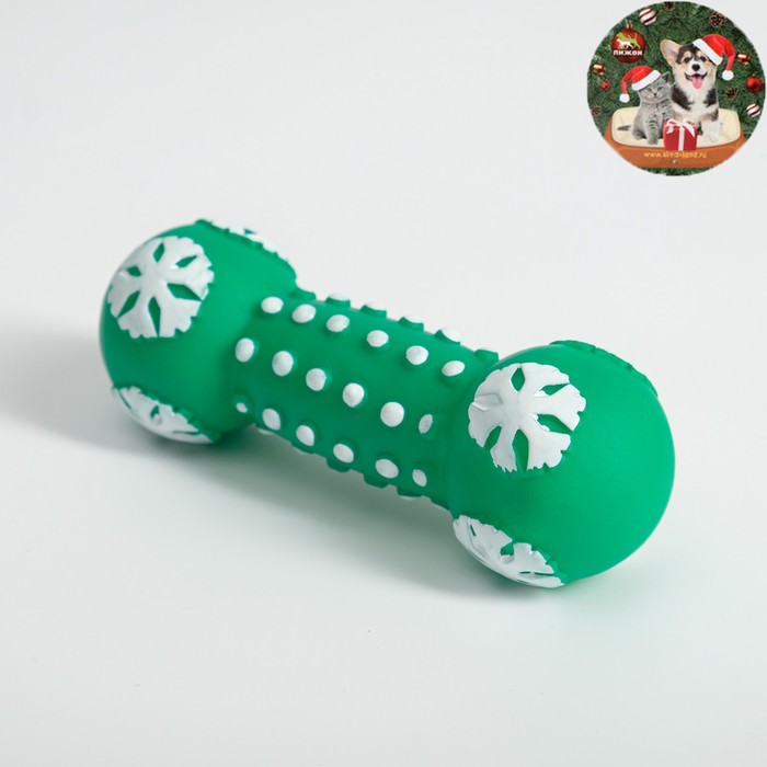 Игрушка-гантель пищащая "Снежинка" для собак, 13 х 5 см, зелёная - Фото 1