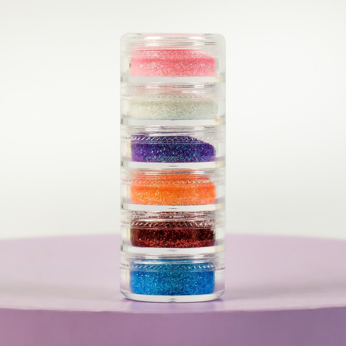 Блёстки для декора, крупные/мелкие, набор 6 баночек, разноцветные 25948