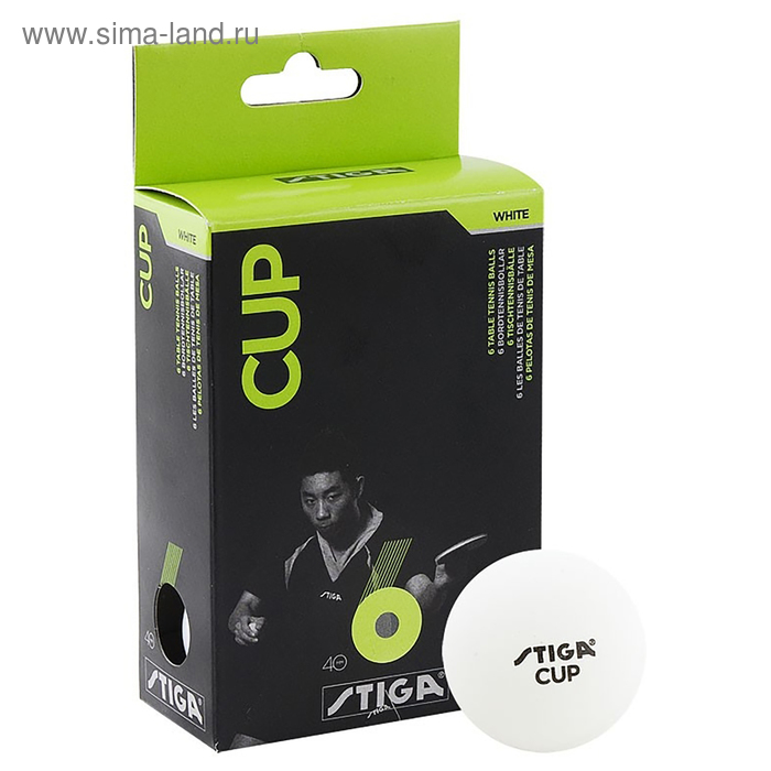Мяч для настольного тенниса "Stiga Cup", 40 мм, белый (набор 6 шт.) - Фото 1