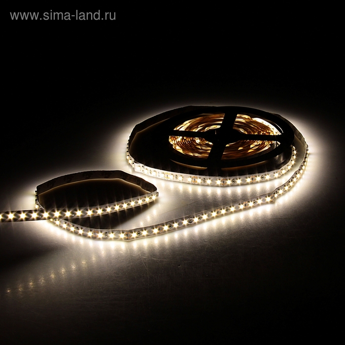 Светодиодная лента 12В, SMD3528, 5 м, IP33, 120 LED, 9.6 Вт/м, 6-7 Лм/1 LED, DC, ТЁПЛЫЙ БЕЛЫЙ - Фото 1
