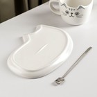 Чайная пара керамическая «Котик», 3 предмета: чашка 200 мл, блюдце 18,5×13,5 см, ложка - Фото 3