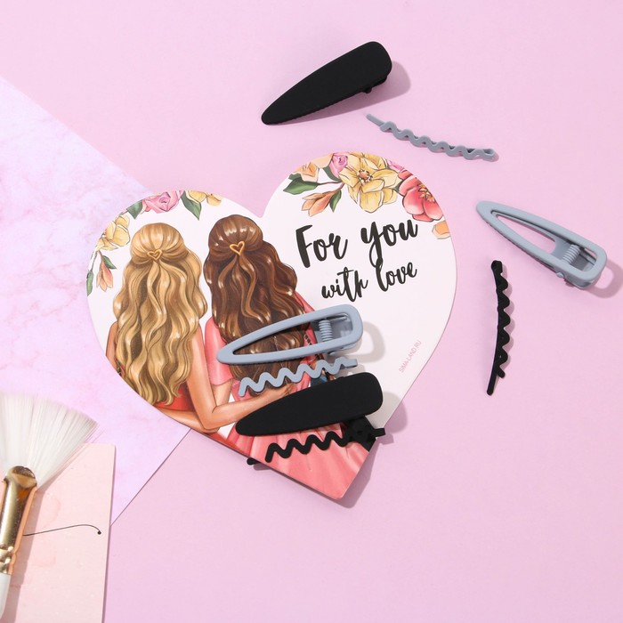 Открытка-валентинка с заколками для волос «For you with love»