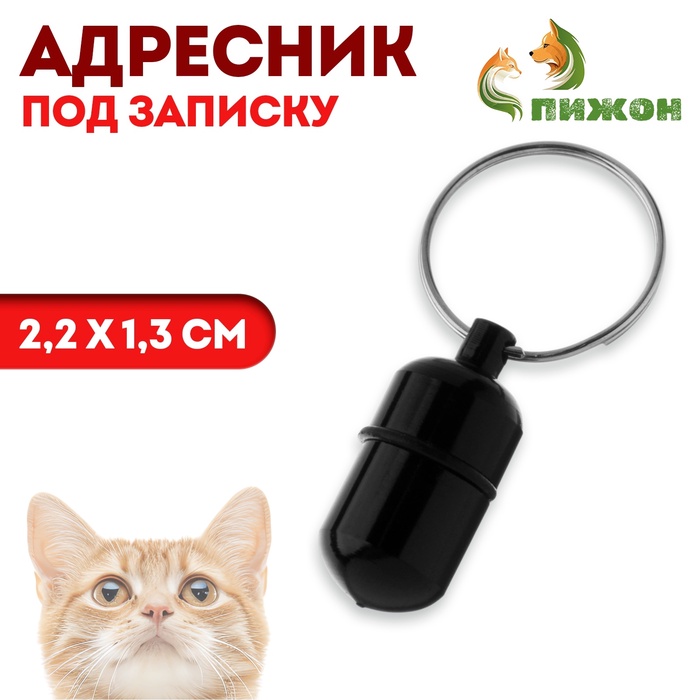 Адресник - капсула под записку, 2.2×1.3 см, чёрный - Фото 1
