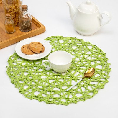 Набор салфеток «Доляна. Трава», зелёный, d=38 см, 2 шт.