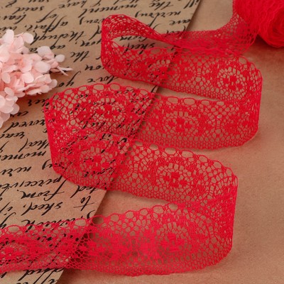 Кружево капроновое, 35 мм, 10±1 м, цвет красный