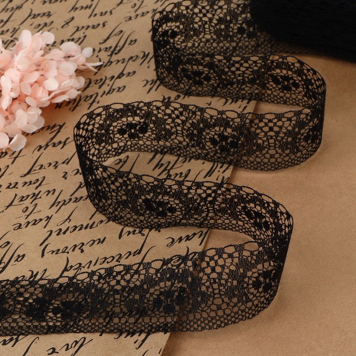 Кружево капроновое, 35 мм, 10±1 м, цвет чёрный