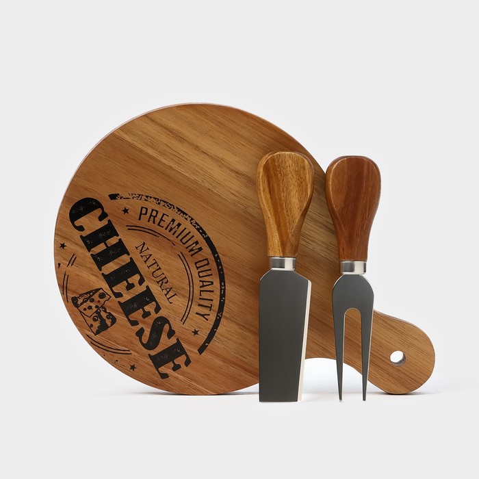 Набор для подачи сыра Magistro Shape, 2 ножа, доска, акация - Фото 1