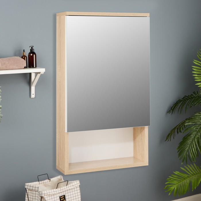 Зеркало-шкаф для ванной комнаты "Вена 40" белый/сонома, 40 х 70 х 13,6 см - Фото 1
