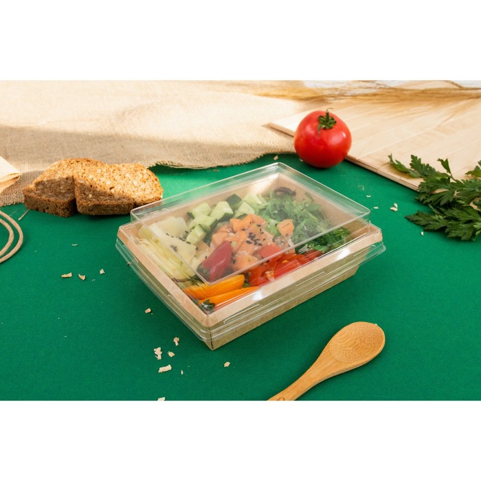 Салатник с купольной крышкой, крафт, 16 х 12 х 6,5 см, 0,5 л - Фото 1