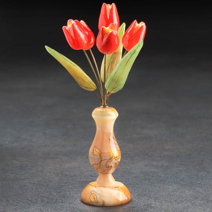Ваза "Тюльпаны" 5 цветков, в вазе , селенит - Фото 1