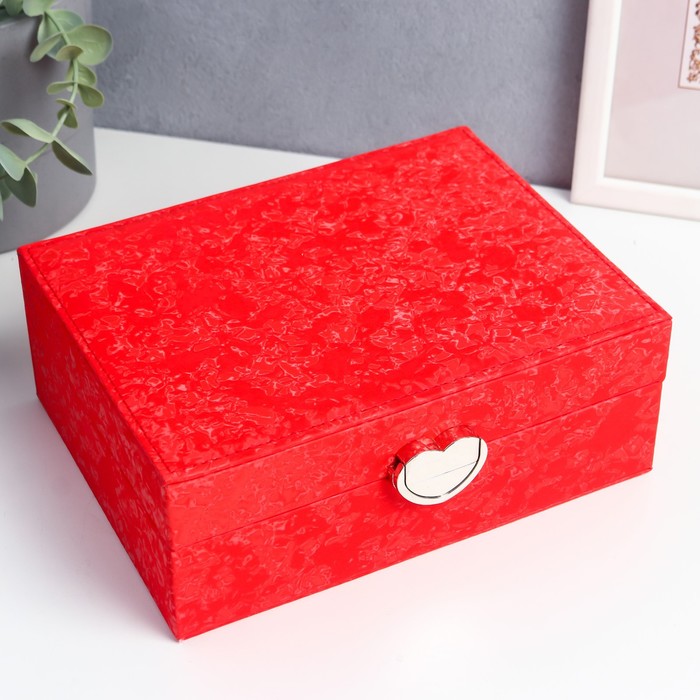 Шкатулка для украшений «Под бархат», под часы 2 отделения, с замком, искусственная кожа, алая, 8×15.5×20.5 см - Фото 1