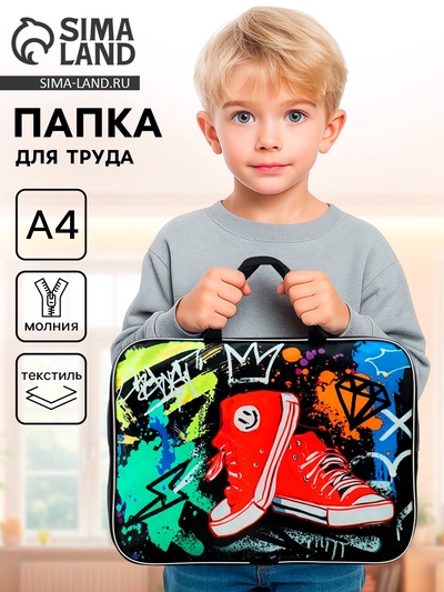 Папка для труда, А4, текстильная, 35×27×7 см «Кеды»