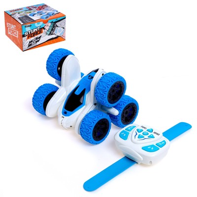 Машинка - перевертыш «Экстримал», пульт в виде часов, работает от аккумулятора, цвет синий