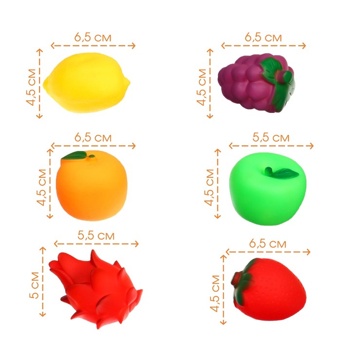 Набор игрушек для игры в ванне «Фрукты», с пищалкой, 6 шт 52635