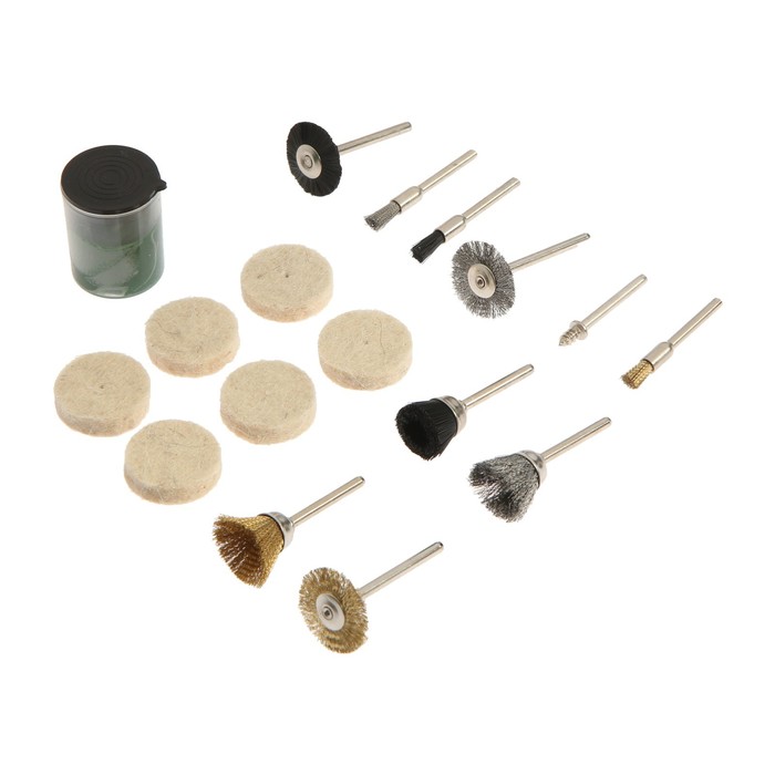 Набор мини-насадок для гравера ТУНДРА, щетки, полировальные круги, паста, 3.2 мм, 17 шт. - Фото 1