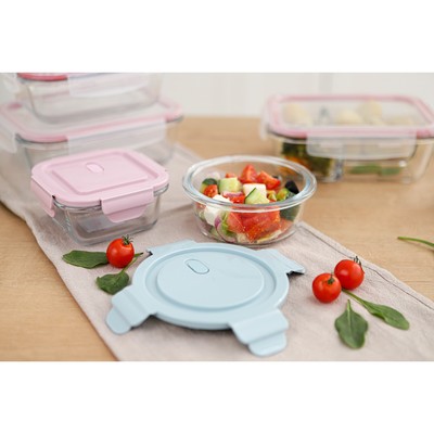 Контейнер для хранения продуктов Доляна Cook and Freeze, 370 мл, 13.5×6 см, с крышкой, жаропрочное стекло, МИКС